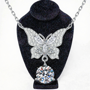 Bijoux fins, collier avec pendentif papillon en argent S925, chaîne à maillons, moissanite taillée, certificat GRA - Product Image 3