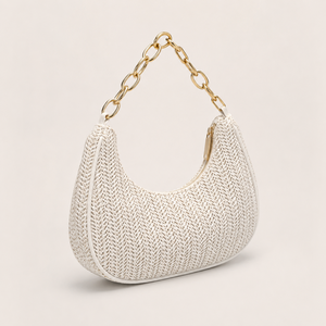 Sac à bandoulière croissant tissé pour femme avec chaîne, mini sac hobo, sac de mode estival - Product Image 3