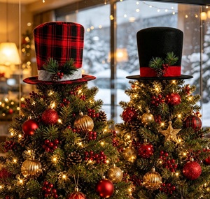 Bestselling Top Hat <b>Christmas</b> <b>Tree</b> <b>Topper</b> Set Red Black Tartan Pine Ornaments Xmas <b>Tree</b> Top Decorations - Product Image 4