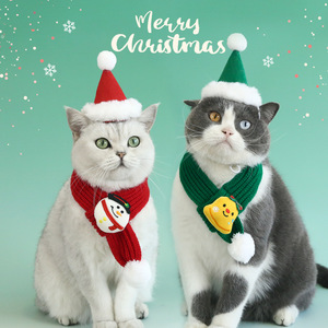 2025 Christmas Pet Neck <b>Warmer</b> Red Green Cotton Eco-friendly <b>Hand</b> Wash Scarf with Snowflake Snowman Cartoon Design for Cats Dogs - Product Image 1