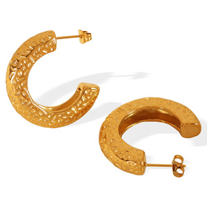 C Shaped Gold Earrings Hammered Texture <b>Titanium</b> Steel Stud Earrings For Women Party Fashion Jewelry - Product Image 5