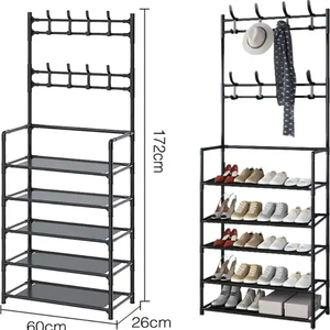 Simple <strong>Freestanding</strong> Shoe <strong>Rack</strong> with <strong>Coat</strong> Hanger - Product Image 1