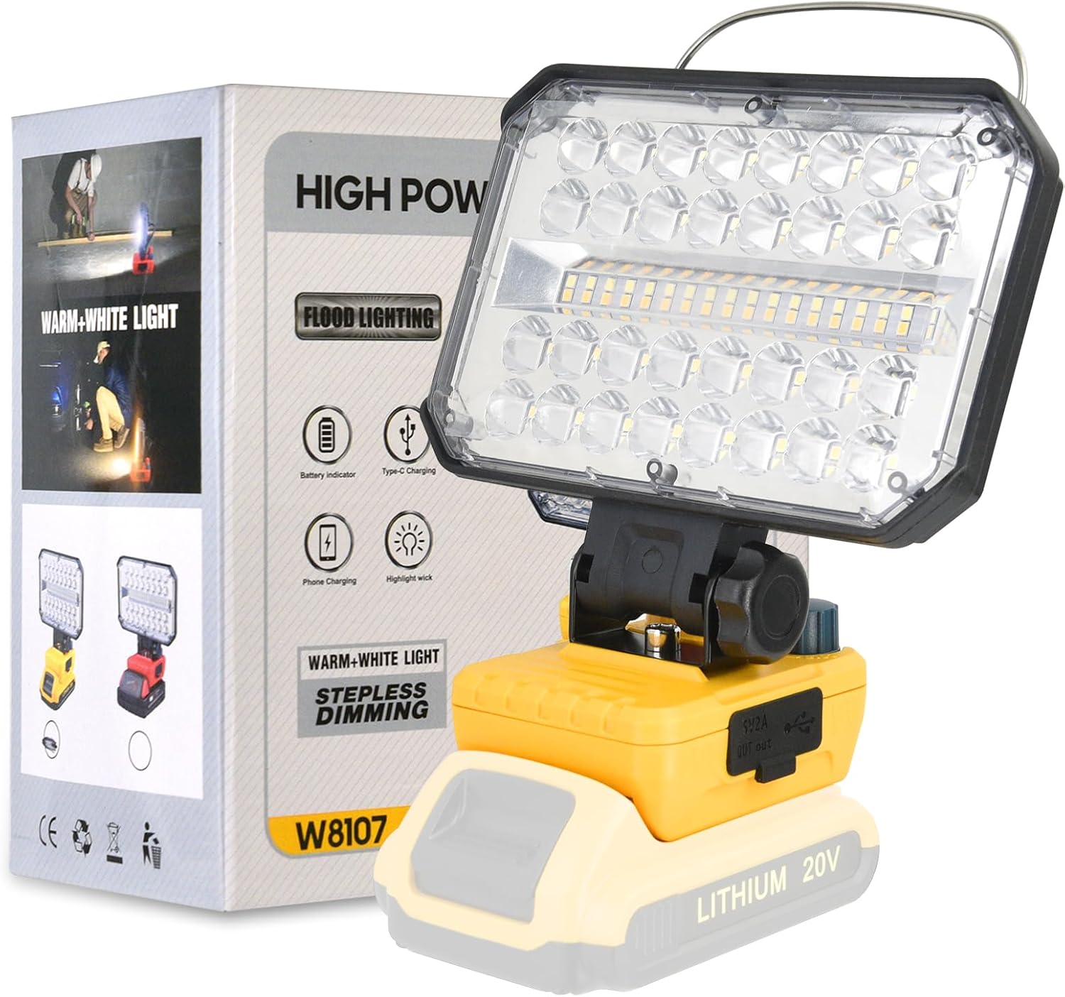 Cordless LED Work Light - 30000 Hours Lifespan for Dewalt, image size:1500x1404