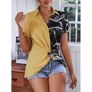 Dressy Tops for Women Business Casual Vintage Plain Color Short Sleeve  Shirts Summer Fashion Thin Lapel V Neck T-Shirts