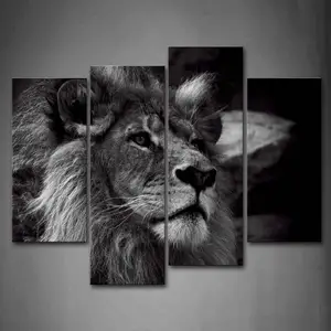 Leone soggiorno HD stampato animale tela <span class=keywords><strong>da</strong></span> parete arte 4 pannelli <span class=keywords><strong>bianco</strong></span> <span class=keywords><strong>e</strong></span> <span class=keywords><strong>nero</strong></span> <span class=keywords><strong>Poster</strong></span> digitale pittura ad acquerello - Product Image 1