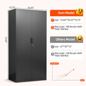 فولاذ معدني بأبواب قابلة للقفل وأسود قابل للتعديل للمنزل والمدرسة والمكتب والجراج - Product Image 2