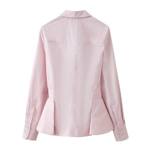 Camisa de Popelina Personalizada para Mujer 2026 con Dobladillo Asimétrico con Volantes, Blusa Corta Informal Vintage, OEM/ODM por Fábrica de Ropa China - Product Image 3