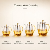 Théière en verre avec infuseur, compatible avec les plaques de cuisson, en acier inoxydable 304, avec infuseur amovible en verre borosilicate résistant à la chaleur, 400, 600, 800, 1000 ml