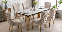 Ensemble de table et chaises de banquet de haute qualité avec plateau en marbre, moderne, noir, 6 places, solide, pour salle à manger
