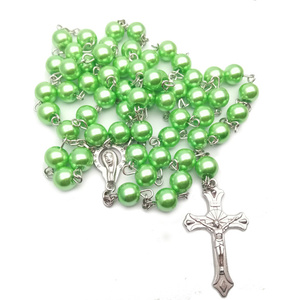 8mm resina perla Cruz colgante collar Rosario oración bautismo joyerí<span class=keywords><strong>a</strong></span> Marí<span class=keywords><strong>a</strong></span> Jesús católico cristiano religioso accesorios regalo - Product Image 3