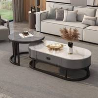 Table basse gigogne de luxe en pierre frittée avec tiroirs de rangement, ensemble de tables à thé personnalisées pour salon moderne et décoration intérieure