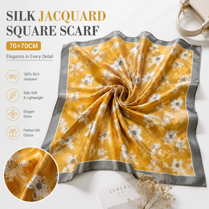 Custom 100% Real Silk Jacquard Scarf 28 inches Luxury Floral Printed Square Scarf Silk Neck Scarf Bandana for Women - Product Image 1