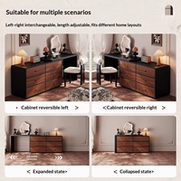 Ensemble commode et coiffeuse de style Mid-Century avec miroir, 6 tiroirs, en noyer noir, table de maquillage pour chambre à coucher avec poignées dorées
