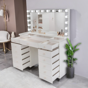 Gương Kính Sang Trọng Hiện Đại Ghế Phòng Trang Điểm Bàn Trang Điểm Cho Phòng Ngủ, Bàn Trang Điểm Với LED Gương Và Ánh Sáng Ngăn Kéo - Product Image 1