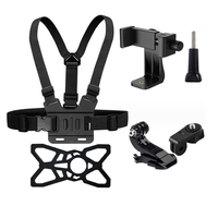 Hongdak pour accessoires GoPro : Sangle de poitrine double épaule B, ensemble 6-en-1 (sangle de poitrine + clip téléphone), kit de cyclisme et de prise de vue en maille de silicone