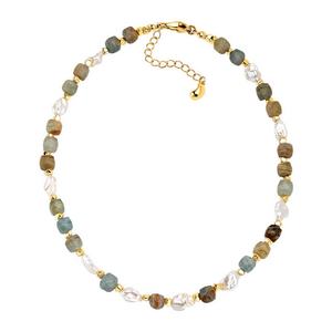कस्टम उच्च गुणवत्ता वाले फैशन सुंदर 18 ksold चेन रंगीन प्राकृतिक पत्थर बहु परत ताजे पानी की मोती महिलाओं के लिए - Product Image 2