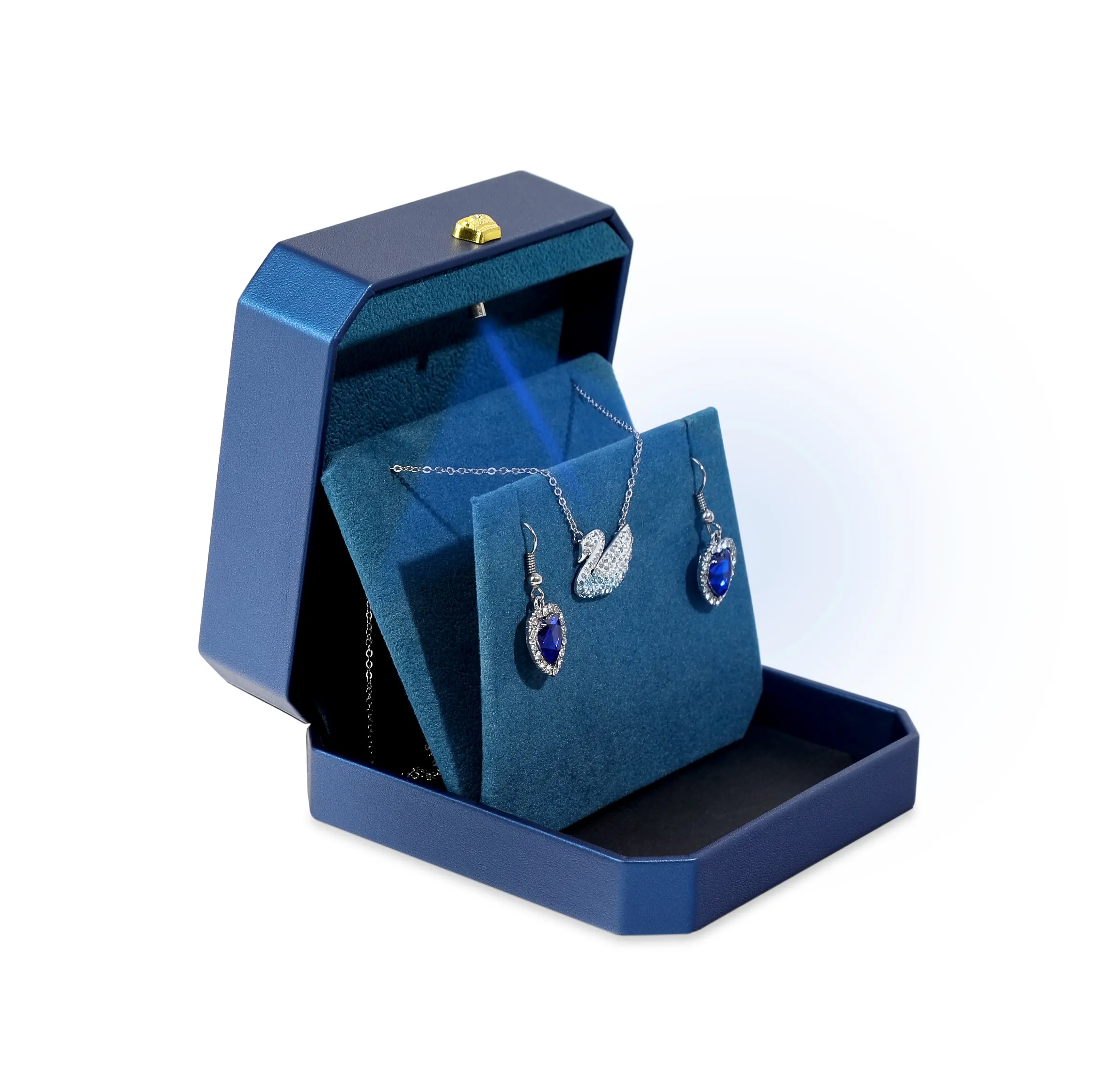 Logotipo personalizado com caixas de exibição de presente de marca de luxo em couro PU para embalagens de anéis e colares com luz LED