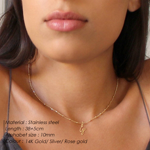 Collana eManco Classic in acciaio inossidabile con iniziali e perline, ciondolo a forma di cuore con lettera artistica, nome personalizzato, regalo di fidanzamento. - Product Image 2