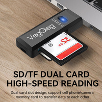 Lector de Tarjetas Multifunción Veggieg 2 en 1 USB 3.0, Lector de Tarjetas de Memoria Micro SD TF