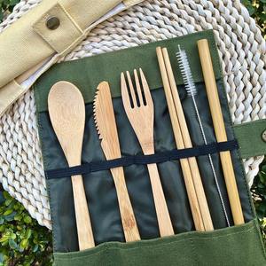 Vente chaude 6PCS Naturel Réutilisable Couverts De Cuisson Bambou Ustensiles Voyage Couverts Ensemble Comprend Bambou Réutilisable Cuillère <span class=keywords><strong>Fourchette</strong></span> <span class=keywords><strong>Couteau</strong></span> - Product Image 1