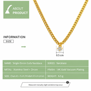 Collier à maillons en zircon unique en acier inoxydable plaqué or 14 carats sous vide avec pendentif rond en pierre - Product Image 3