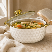 Ensemble de 3 plats en porcelaine avec couvercle et double poignée pour soupe, idéal pour hôtels et maisons