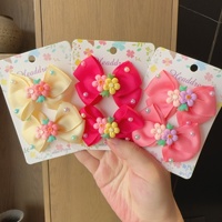 Set Jepit Rambut Pita Grosgrain Lucu Buatan Tangan Dekorasi Bunga 3D Mutiara Jepit Rambut Putri Aksesoris Rambut Anak Manis