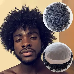 Afro Toupee Factory Replacement system Indian Human Hair Cuticle Aligned Wig handmade Mono Curly Hair piece Unit for Black Men