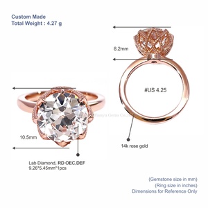 แหวนเพชรทรงกลมเจียระไนแบบบริลเลียนท์ 14K โรสโกลด์ Tianyu Gems แบบสั่งทำพิเศษ ดีไซน์ทรงดอกไม้ ประดับขอบเพชร สไตล์โรแมนติกสำหรับผู้หญิง - Product Image 2