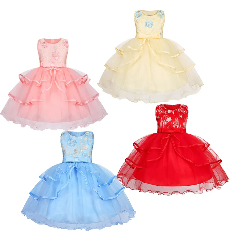 Doce bebê meninas roupas grande arco nó vestidos criança aniversário batismo festa crianças flor menina vestidos formais 2-10t