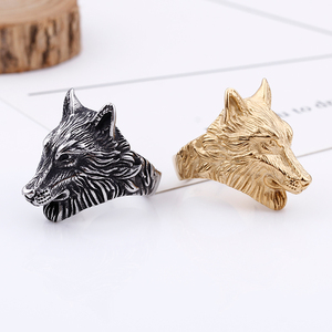 Fabrik Großhandel Cool Herren 18 Karat vergoldet Edelstahl Wikinger <span class=keywords><strong>Wolf</strong></span> Kopf Fingerring für Männer HipHop Retro Tiers chmuck - Product Image 5