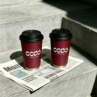 Gobelets à café jetables en papier à double paroi avec couvercle, estampage argenté et doré, pour emporter