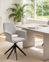Vente en gros Moderne 360 °   Chaise de salle à manger pivotante avec accoudoirs, revêtement en tissu, base en métal, chaises de salle à manger pour restaurant et hôtel, projet d'aménagement intérieur