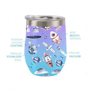 Custom LOGO Stainless Steel Wine Tumblers 2 Pack 12 oz Double Wall Vacuum Insulated Wine Cups with Lids and <b>Straws</b> Set - Product Image 3