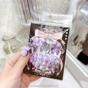 <span class=keywords><strong>Uñas</strong></span> Artificiales de Alta Calidad con Diseño de Rosa Morada, <span class=keywords><strong>Uñas</strong></span> Postizas Reutilizables Hechas a Mano con Diseño de Mariposa - Product Image 4