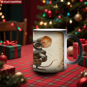 Frosted Black <b>Ceramic</b> <b>Mug</b> 11oz Heat Sensitive Drinking Cup With Mouse Steampunk Design 2D Flat Painting - Product Image 2