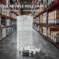Chariot à roulettes pliable sur trois côtés pour entrepôt et logistique, capacité 1000 kg, personnalisable, quatre roues, métal galvanisé au zinc, recyclable