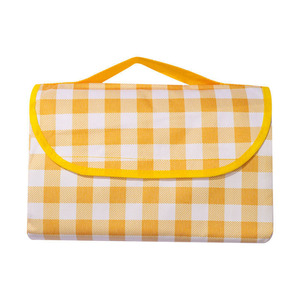 <b>Foldable</b> Outdoor Picnic Mat With Leaf Pattern Yellow Green Rectangle Portable <b>Beach</b> Mat For 1-2 Person Camping Use - Product Image 5