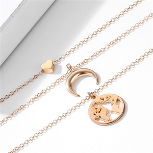 Trendz Gros Nouvel Alliage Évider Rond et Lune Charme Layered Collier de <span class=keywords><strong>Carte</strong></span> Du Monde Pour Femmes - Product Image 4
