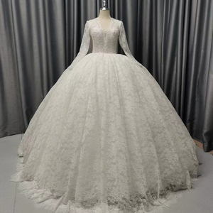Lscm54 Royal Illusion Sweetheart Long Sleeve Ball Gown Modern Wedding <b>Dress</b> <b>Pearl</b> Lace Applique Chapel Train for - Product Image 5