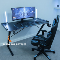 GEDO Vente en gros Bureau d'ordinateur en fibre de carbone en forme de Z avec porte-gobelet à eau RVB et support pour casque d'écoute Nouveau design Bureau de jeu