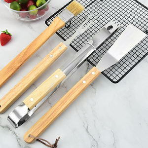 10PCS Portable <b>BBQ</b> Tool Set 10PCS Barbecue Cooking Tools Fork Turner Tong Kitchen Barbecue Baking Accessories with Wood Handle - Product Image 5