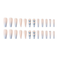 Faux ongles à presser en gros, couvrance totale, avec colle, motif papillon pré-dessiné, en acrylique, formes cercueil, amande, carré, longueur courte pour doigts
