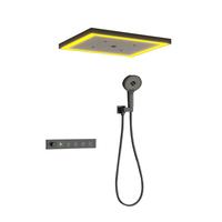 Système de douche mural moderne 600*500mm avec mitigeur de douche à effet pluie, kits de douche noirs avec LED, cascade supérieure, système de salle de bain en laiton