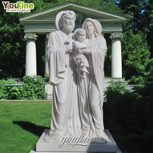 YOUFINE grandeur nature sculpté à la main religieux catholique décor naturel blanc extérieur marbre sainte famille blanc Statue Sculpture - Product Image 2