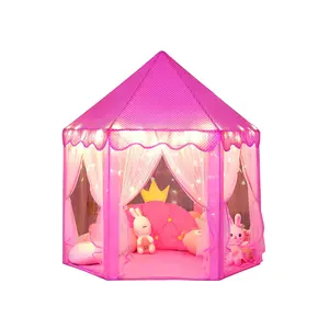 Amazon CE OEM, розовая Милая сетчатая ткань, штора, дизайн, замок, игровой дом, переносная складная палатка для принцесс, детская палатка