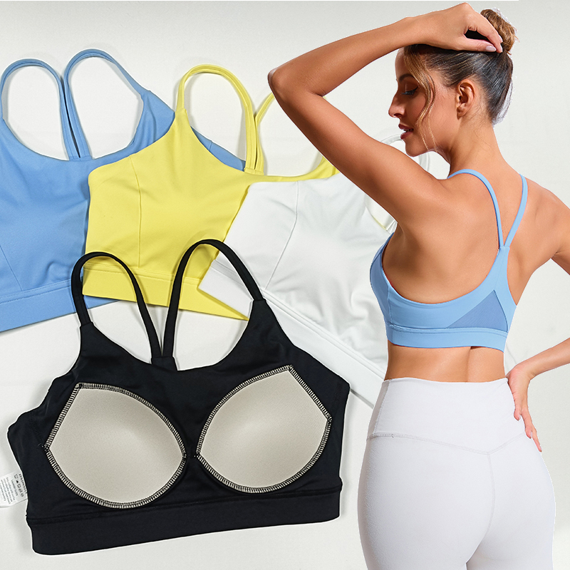 Women's High Strength Shock-Proof Adjustable Shoulder Strap Sports Bras Breathable Spandex/Nylon Yoga Underwear Removable Pads