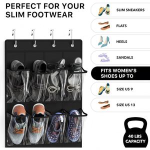 24 <b>Pockets</b> Crystal Clear PVC Over Door Shoe Organizer, Non-woven Space Saving Storage Rack Over the Door Shoe Organizer - Product Image 3