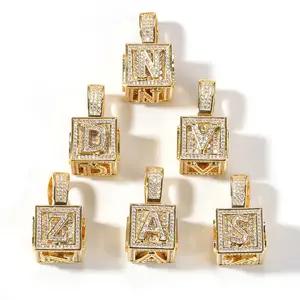 A-Z Iniziale Hip Hop Gioielli FAI DA TE Personalizzati Dadi Pendente Iced Out Personalizzato Cubo di Nome Del Pendente della Lettera Iniziale Del Pendente Della Collana