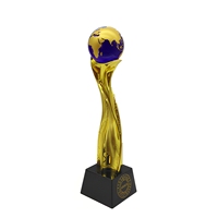 Trophée de cristal personnalisé pour événements sportifs, design créatif, globe bleu, résine dorée